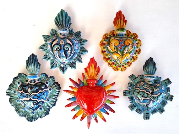 ceramic heart, sacred heart, heart of God, ancient heart, Sicilian ceramic heart, handcrafted heart, wall heart