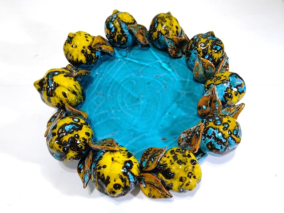 Lemon Centerpiece 33 cm Sicilian Ceramic Caltagirone Artisan made entirely by hand