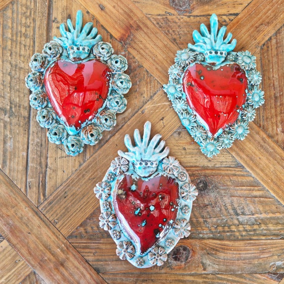 ceramic heart, sacred heart, heart of god, ancient heart, Sicilian ceramic heart, handcrafted heart, wall heart