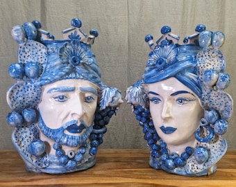 55cm giant Sicilian ceramic Moorish heads from Caltagirone, Caltagirone heads, Moorish heads, ceramic heads, vases, plant holders