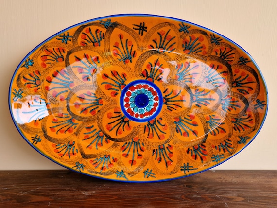 Oval plate 48 cm, centerpiece, bowls, tray, hors d'oeuvres, salad bowl, tureen, pasta, course, Sicilian artisan ceramic