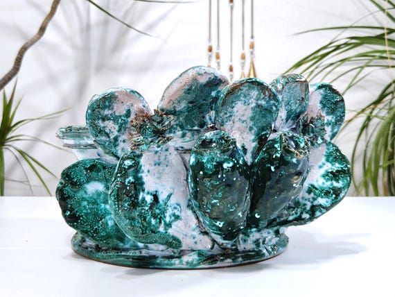 Cactus centerpiece 32 cm Sicilian Caltagirone ceramics, entirely handmade.