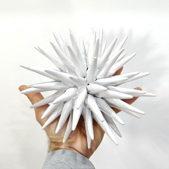 Sea urchin 20 cm Sicilian handmade ceramic white, sea urchin spines, ring holder, table decoration, home design, pencil sea urchin