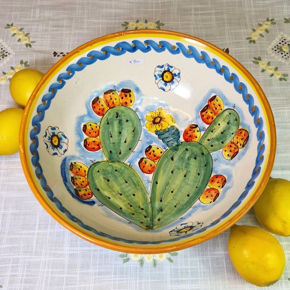 Large bowl 30 cm, centerpiece, bowls, appetizers, salad bowl, tureen, Sicilian Caltagirone ceramics handcrafted