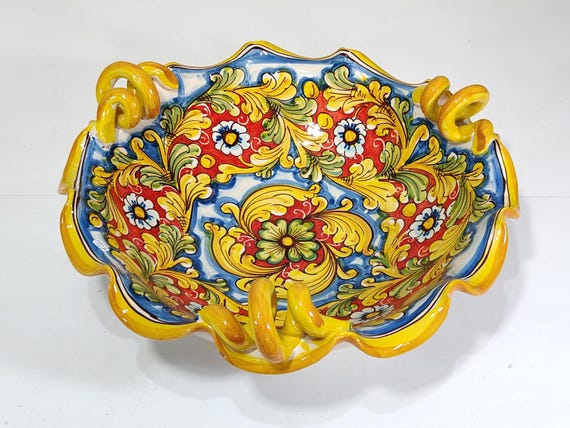 Large Sicilian handcrafted ceramic centerpiece, one-of-a-kind, table decoration, home decor, tray, bowl.