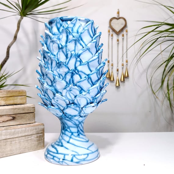 Tall vase H 41 lotus flower in Sicilian handcrafted ceramic.