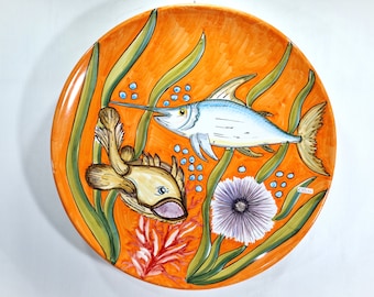 40 cm Sicilian ceramic plate, wall plate, flat plate, fish plate, flat plate, serving plate