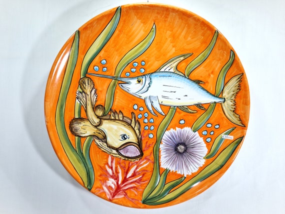 40 cm Sicilian ceramic plate, wall plate, flat plate, fish plate, flat plate, serving plate