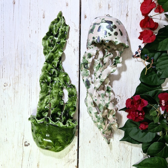 Large Sicilian handmade ceramic jellyfish, unique pieces, Sicilian ceramic, ceramic jellyfish, Caltagirone ceramic, design, handmade