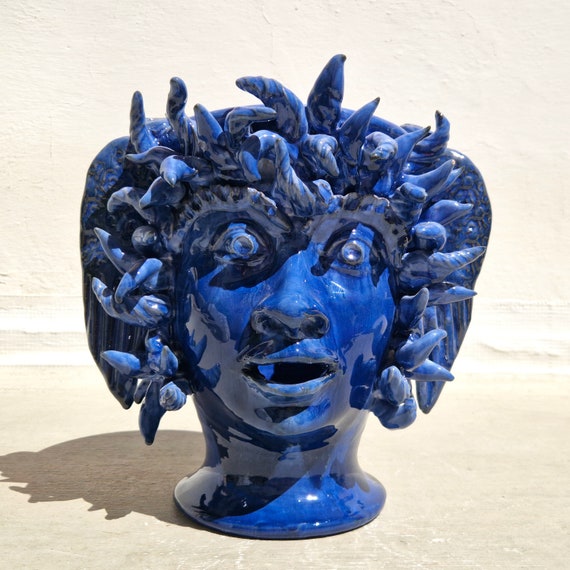 Mythological Head Charybdis, vases, Sicilian Artisan Ceramics, Design, home decoration, artistic vase, Moor's head, mermaid