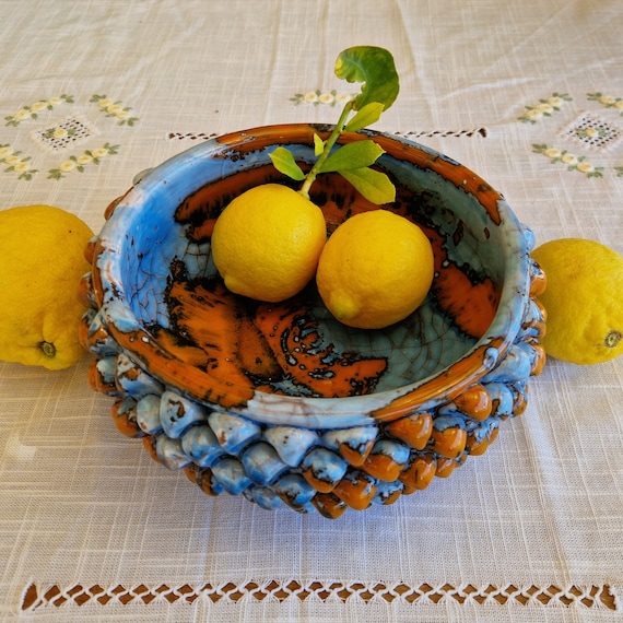 Centerpiece 26 cm Half Pigna bowl Sicilian Ceramic Caltagirone Artisan made entirely by hand