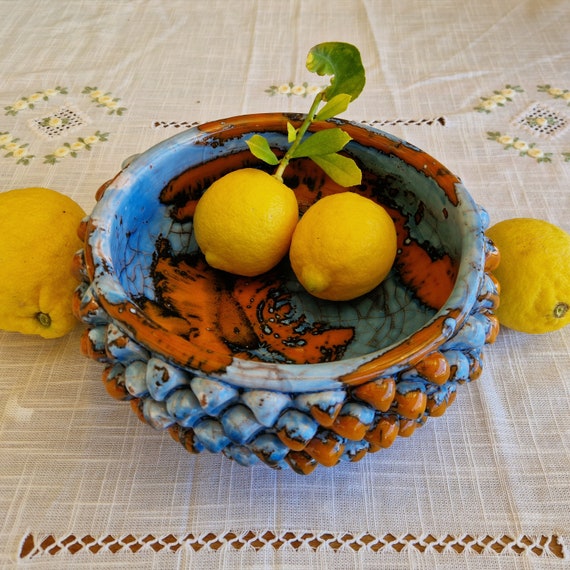 Centerpiece cm 26 bowl Half pine cone Sicilian ceramic Caltagirone Artisan made entirely by hand