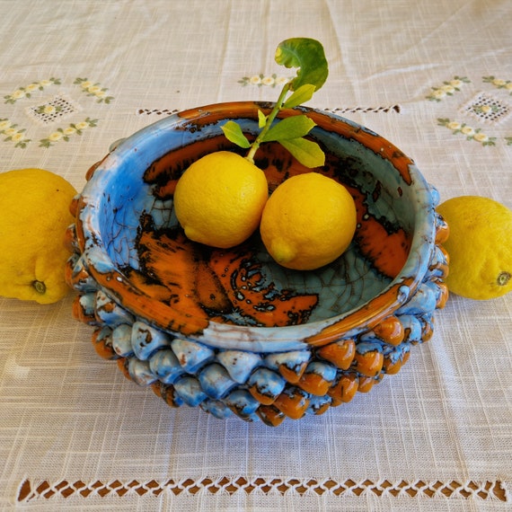 Centerpiece 26 cm Half Pigna bowl Sicilian Ceramic Caltagirone Artisan made entirely by hand