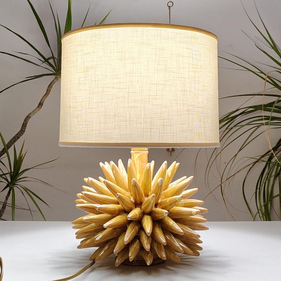 Sicilian handcrafted ceramic hedgehog lamp, unique pieces, furniture, design, handmade, craftsmanship, Sicilian pine cone