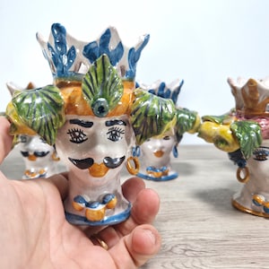 Moor&#39;s heads h12, Caltagirone ceramics, Sicilian ceramics, Design, decoration, handmade, pen holder, toothbrush holder, vase