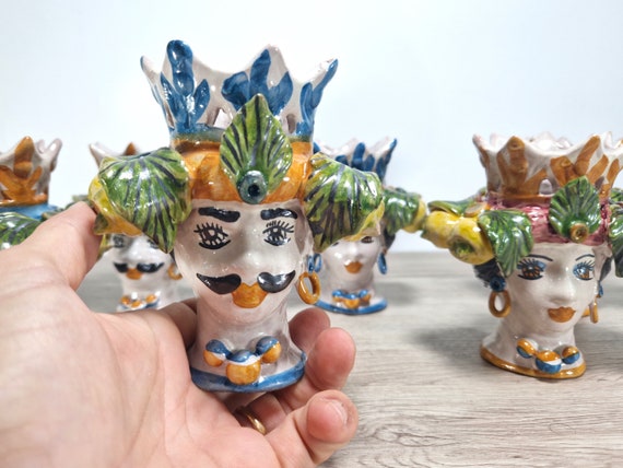 Moor's heads h12, Caltagirone ceramics, Sicilian ceramics, Design, decoration, handmade, pen holder, toothbrush holder, vase