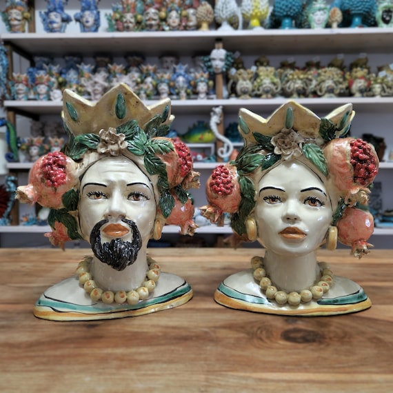 Sicilian Moorish heads, vases, Caltagirone ceramics, Sicilian craftsmanship, face, face, vases
