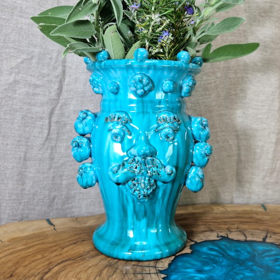 22 cm modern Sicilian ceramic Moor's heads, handcrafted, modern heads, Moor's heads, ceramic heads, vases, plant holders