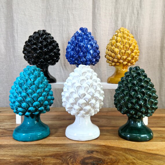 H21 pine cones in Sicilian handcrafted ceramic, unique pieces, interior and exterior home decor, design, handmade, lucky charm,