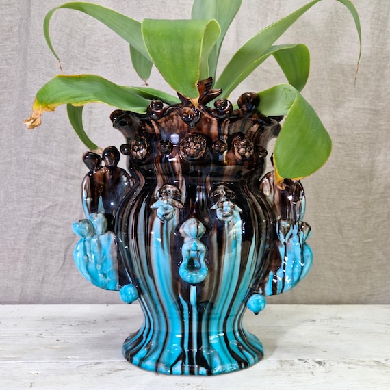 35 cm modern Sicilian ceramic Moor's heads, handcrafted, modern heads, Moor's heads, ceramic heads, vases, plant holders,
