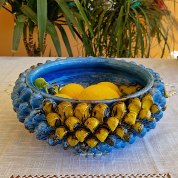 Centerpiece 33 cm Half Pine Cone bowl Sicilian Ceramic Caltagirone Artisan made entirely by hand