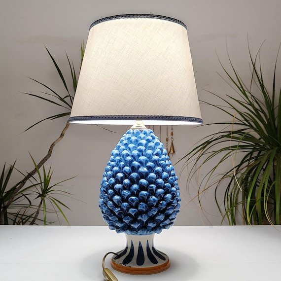 Large pine cone lamps, living room lights, home decor, handmade, unique piece, Caltagirone ceramics, Sicilian artisan ceramics