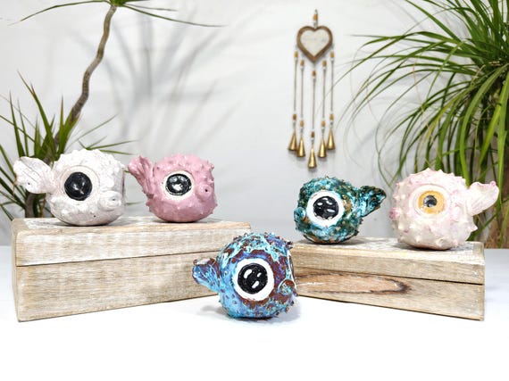 Sicilian ceramic sweet-eyed puffer fish, handcrafted fish, decorative fish, fish with spines, original fish, one-of-a-kind piece