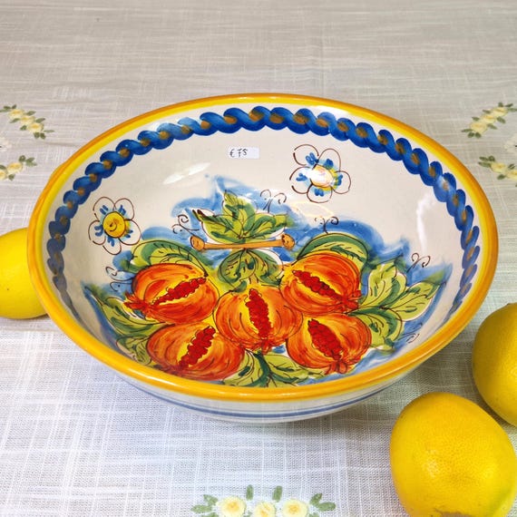 Medium bowl 25 cm, centerpiece, bowls, trays, appetizers, salad bowl, tureen, Sicilian Caltagirone ceramics handcrafted