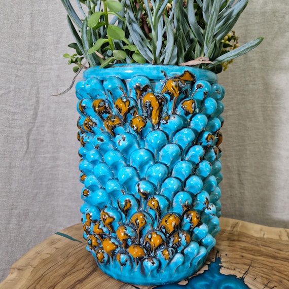 Pinecone Vase H.26 L.20 cm Sicilian Artisan Ceramics made entirely by hand, vase holder, caspò, vase, pine cone,