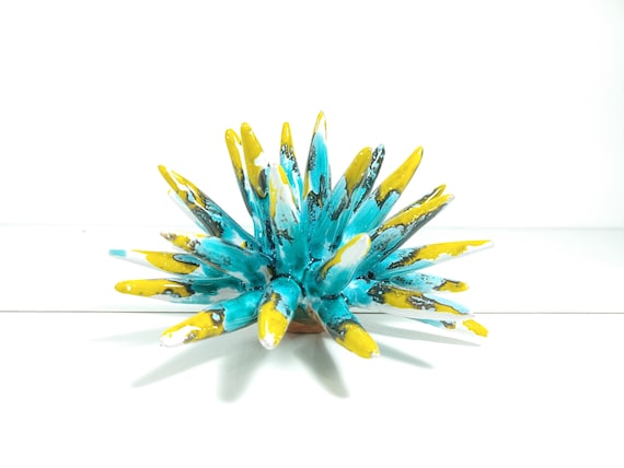 Sea urchin 15 cm of handmade Sicilian ceramic multicolor, sea urchin, sea urchin spines, ring holder, table decoration, home design