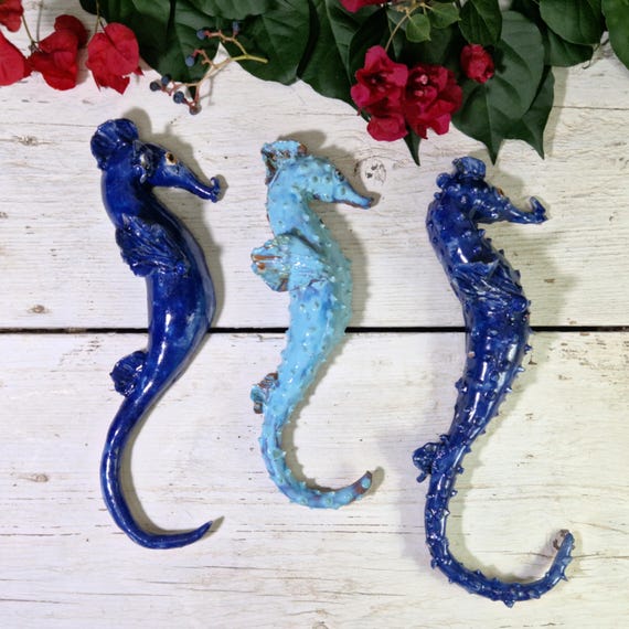 25 cm seahorses in Sicilian artisan ceramic, Caltagirone ceramic, original fish, unique piece, artisan fish