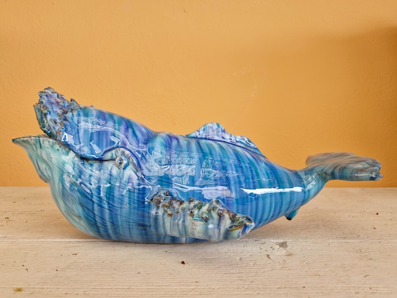 ceramic whale, blue whale, unique piece, Sicilian craftsmanship, handmade, home decoration, bright colors, artisanal whale