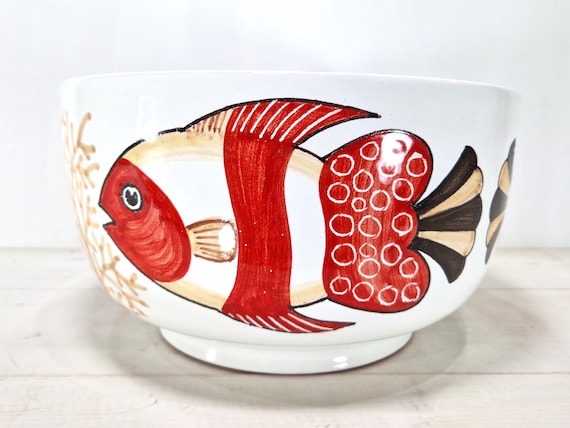 27 cm high bowl, bowl, servant, salad bowl, pastiera, centerpiece, Sicilian bowl, fruit bowl, bowl decorated with fish