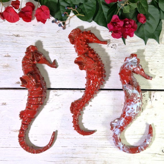 25 cm seahorses in Sicilian artisan ceramic, Caltagirone ceramic, original fish, unique piece, artisan fish