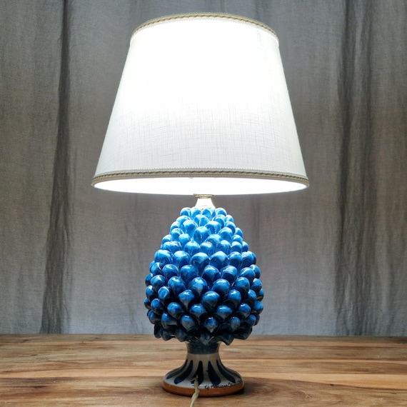 small pine cone lamps, living room light, home decor, handmade, unique piece, Caltagirone ceramic, Sicilian artisan ceramic