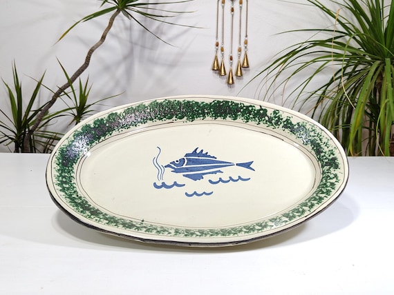 50 cm oval plate in Sicilian Caltagirone handcrafted ceramic, reproduction of ancient decoration, antique plate, classic plates.