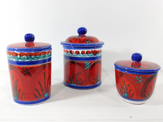 Artisan Sicilian Ceramic Jar Set, Sugar Bowl, Salt Shaker, Biscuits, Coffee Maker, Containers