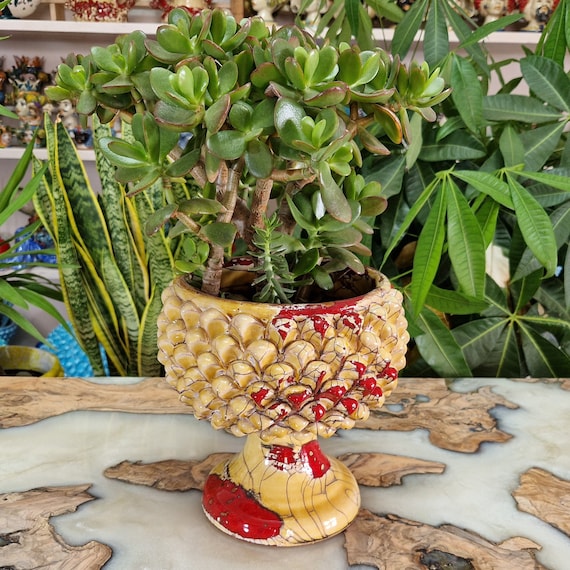SICILIA BEDDA – Pigna Siciliana In Ceramica Di Caltagirone, Alta 20/22 Cm, Gialla, Decorata A Mano, Per Interni Ed Esterni