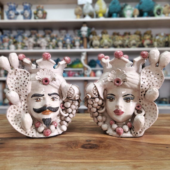 Sicilian Moorish heads, vases, Caltagirone ceramics, Design, home decoration, Sicilian craftsmanship, faces, visages, vases
