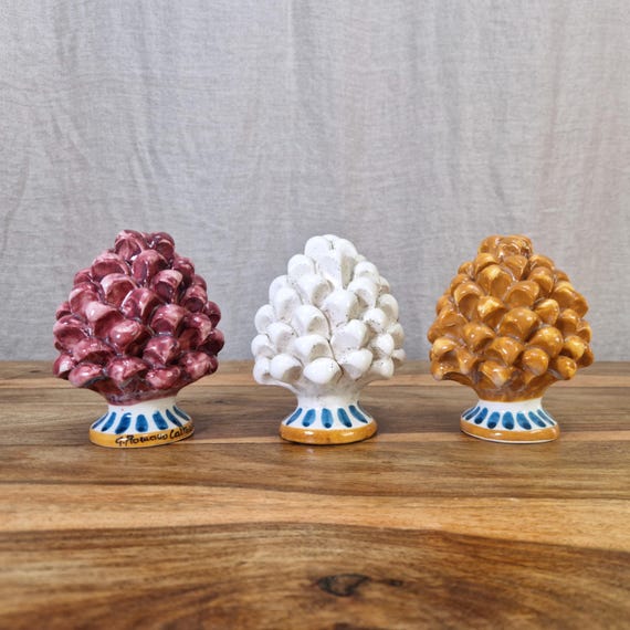 H12 pine cones in Sicilian Caltagirone artisan ceramic, unique pieces, interior and exterior home decor, design, handmade, lucky charm,