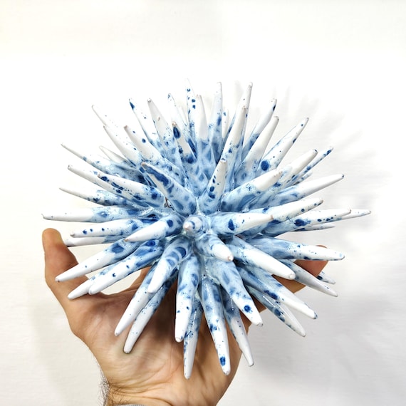 Sea urchin 20 cm handmade Sicilian ceramic multicolor, sea urchin spines, ring holder, table decoration, home design, pencil sea urchin
