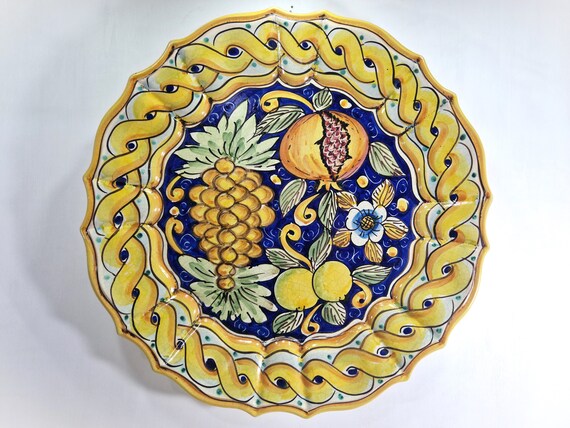 45 cm plate in Sicilian Caltagirone ceramic, wall plate, flat plate, typical Sicilian plate, flat plate, serving plate