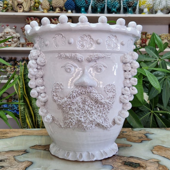 giant dark brown head 40 cm in handcrafted Sicilian ceramics, modern heads, dark brown heads, ceramic heads, vases, plant holders,