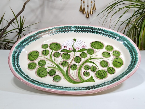 50 cm oval plate in Sicilian Aeolian ceramic, Caper Flower