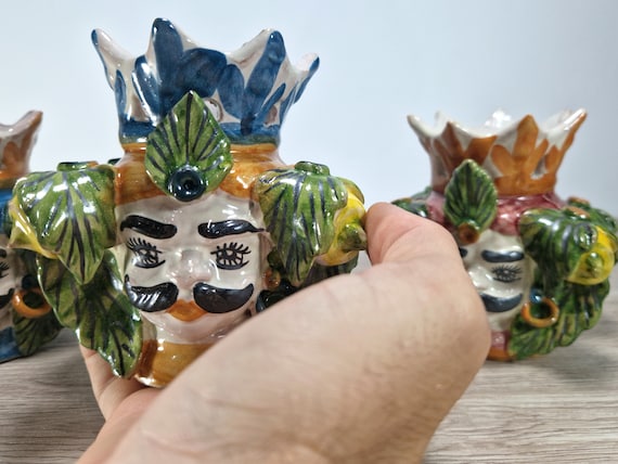 Moor's heads h12 double sided, front and back, Caltagirone ceramic, Sicilian ceramic, Design, home decoration, handmade