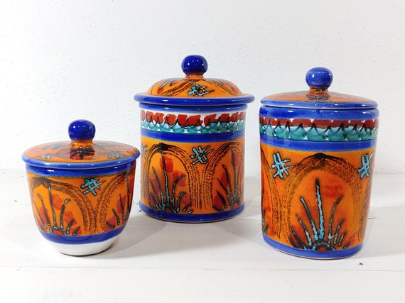 Artisan Sicilian Ceramic Jar Set, Sugar Bowl, Salt Shaker, Biscuits, Coffee Maker, Containers