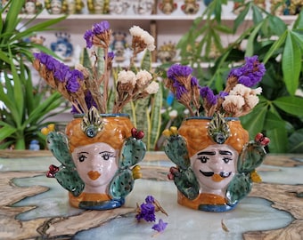 Moor&#39;s heads miniature, egg cup, toothpick holder Caltagirone ceramic, Sicilian ceramic, Design, wedding favors, handmade