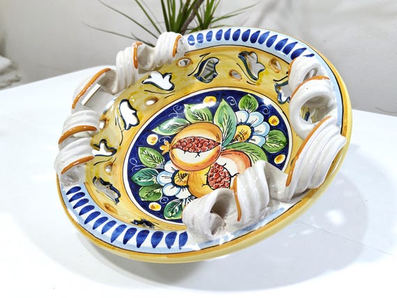 Sicilian ceramic centerpiece, handcrafted Caltagirone ceramic, unique piece, table decoration, home decor, plate, tray, bowl.