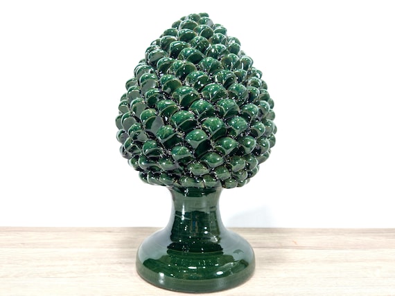 Green pine cone H35 in Sicilian handmade ceramic, unique pieces, outdoor and indoor home furniture, design, handmade, lucky charm