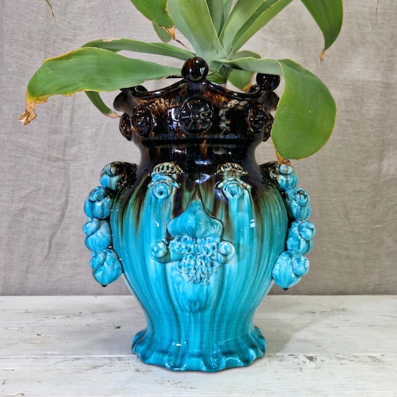 Sicilian ceramic Moor's heads, handcrafted vases, Design, Moor's heads, ceramic heads, vases, plant holders, turquoise head